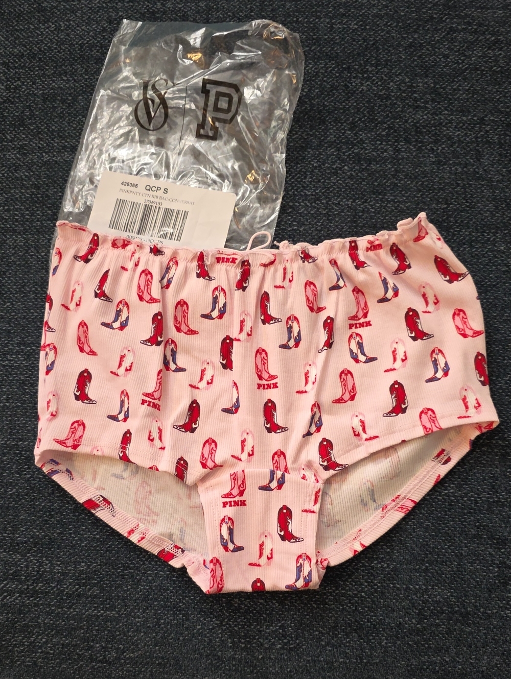 PINK Victoria's Secret Pink Cow Boy Boot Print Boy Shorts - Picture 1 of 4
